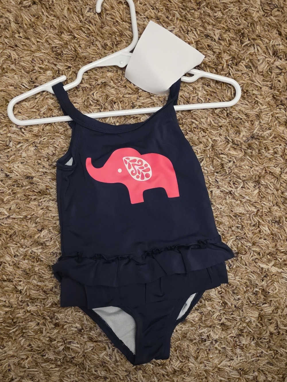 Kids Navy One-Piece Swimsuit with Pink Elephant Graphic